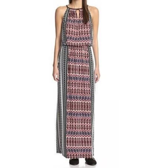 London Times medium Maxi geometric stripe sleeveless front tie dress - Picture 1 of 6